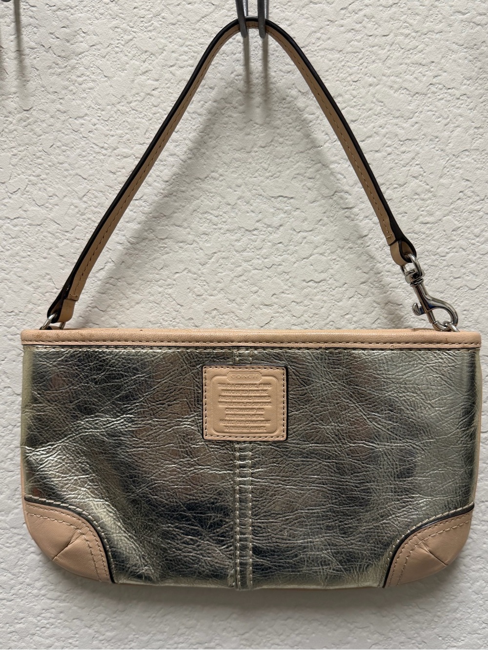 Coach Metallic Gold and Beige Leather Women’s Wristlet Bag